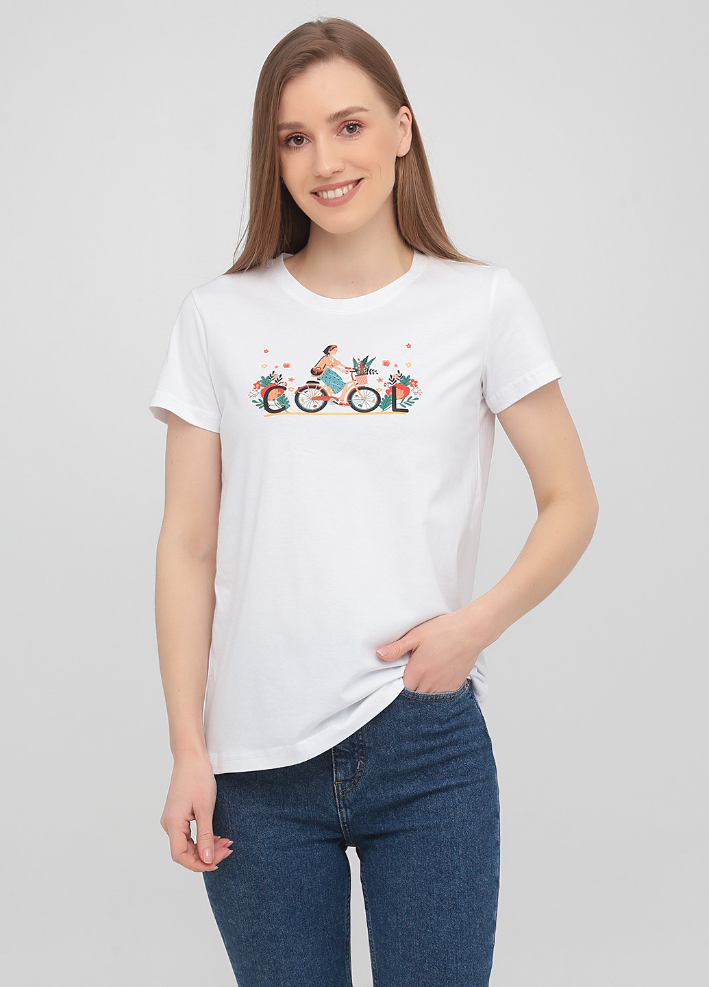 Біла літня жіноча футболка, базова cool KASTA design