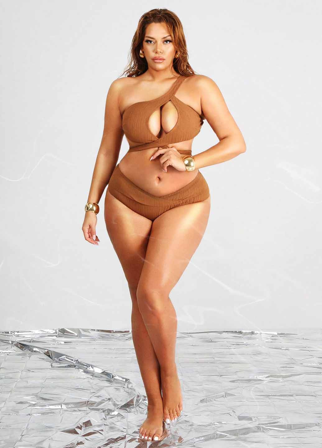 Коричневый летний купальник (топ, трусики) раздельный SHEIN