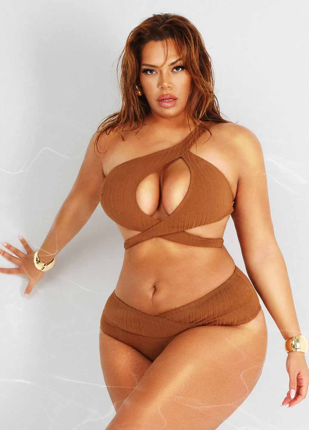 Коричневый летний купальник (топ, трусики) раздельный SHEIN
