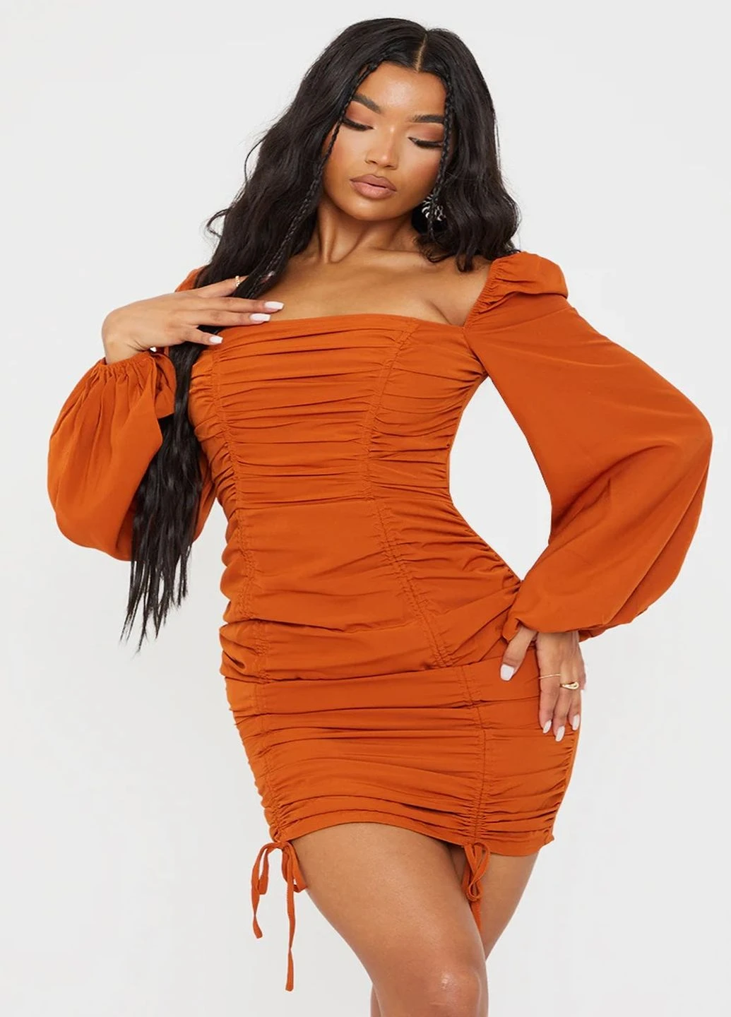 Коричневое кэжуал платье PrettyLittleThing однотонное