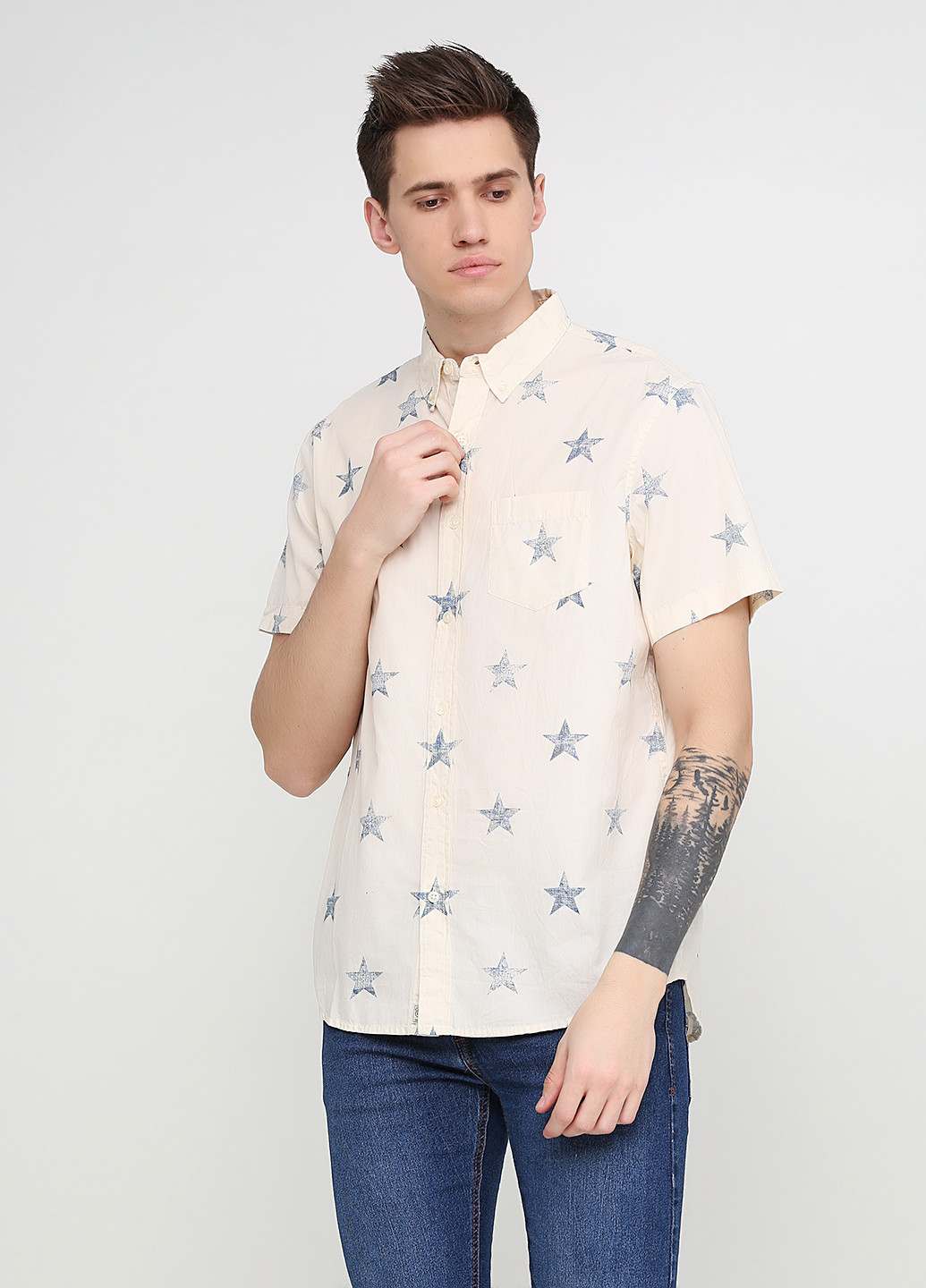 Молочная кэжуал рубашка с геометрическим узором Ralph Lauren с коротким рукавом