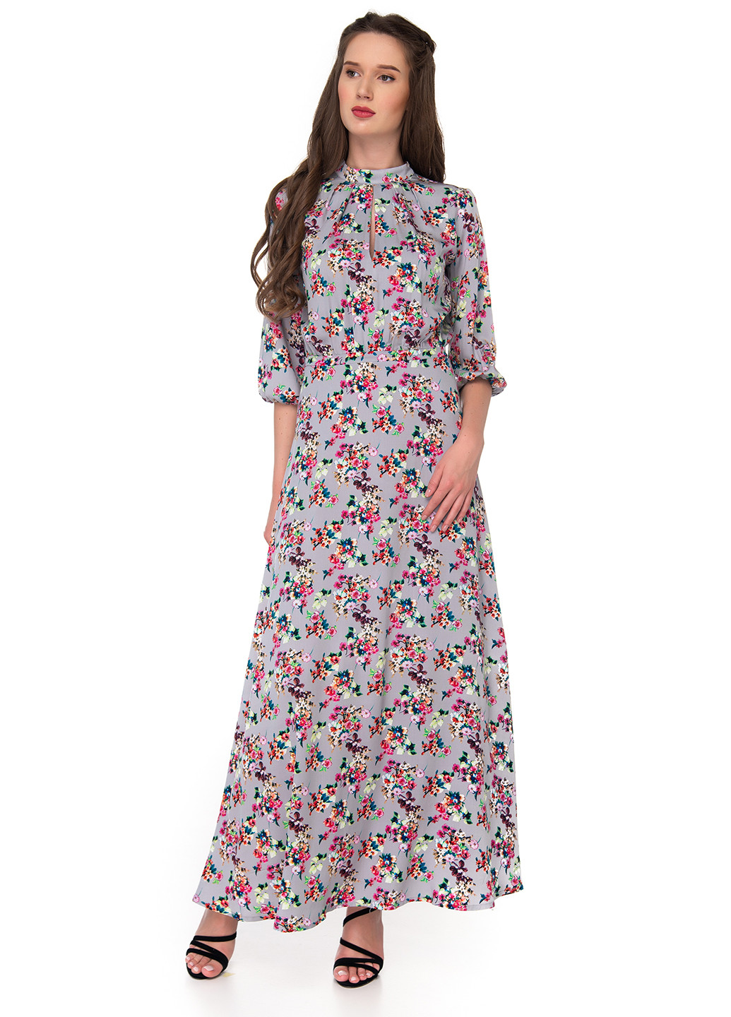 Серое кэжуал платье рубашка GENEVIE с цветочным принтом