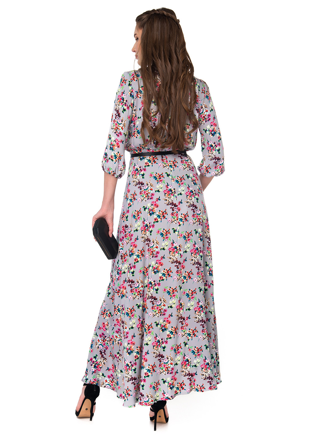 Серое кэжуал платье рубашка GENEVIE с цветочным принтом