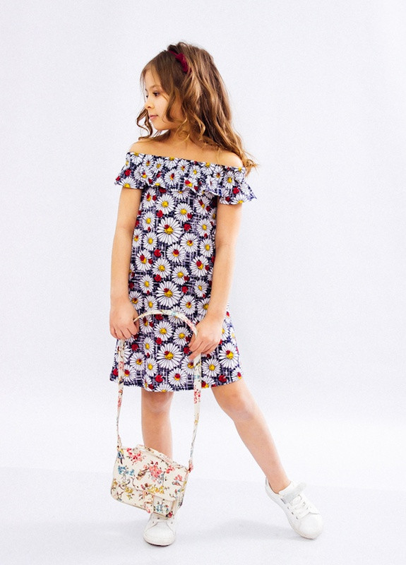 Серое повседневный платье для девочки с рюшей Носи своє с цветочным принтом