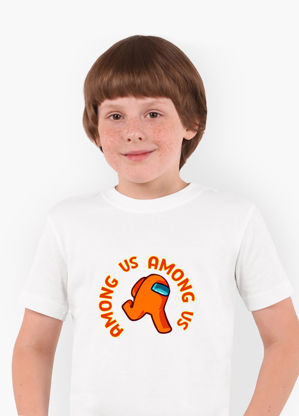 Біла демісезонна футболка дитяча амонг ас помаранчевий (among us orange) (9224-2408) MobiPrint