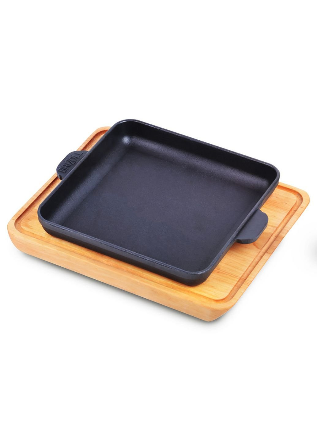 Сковорода чугунная квадратная с дощечкой 18 см Н-181825-Д Brizoll (253627701)
