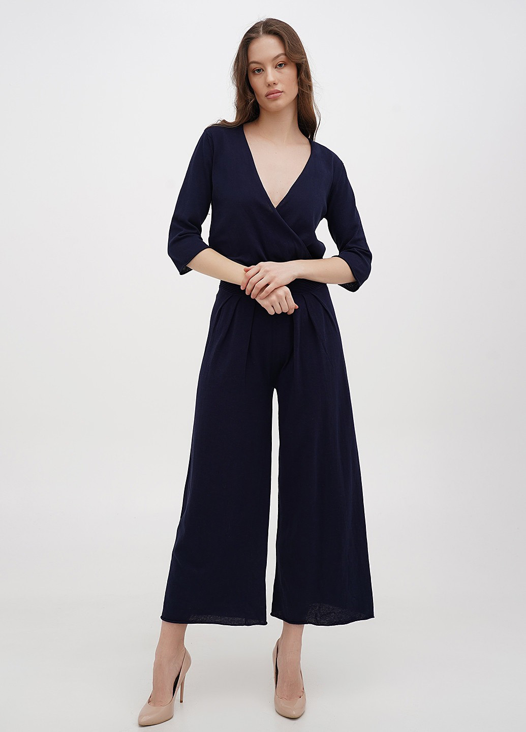 Комбинезон Stefanel комбинезон-брюки однотонный тёмно-синий кэжуал полиэстер, трикотаж