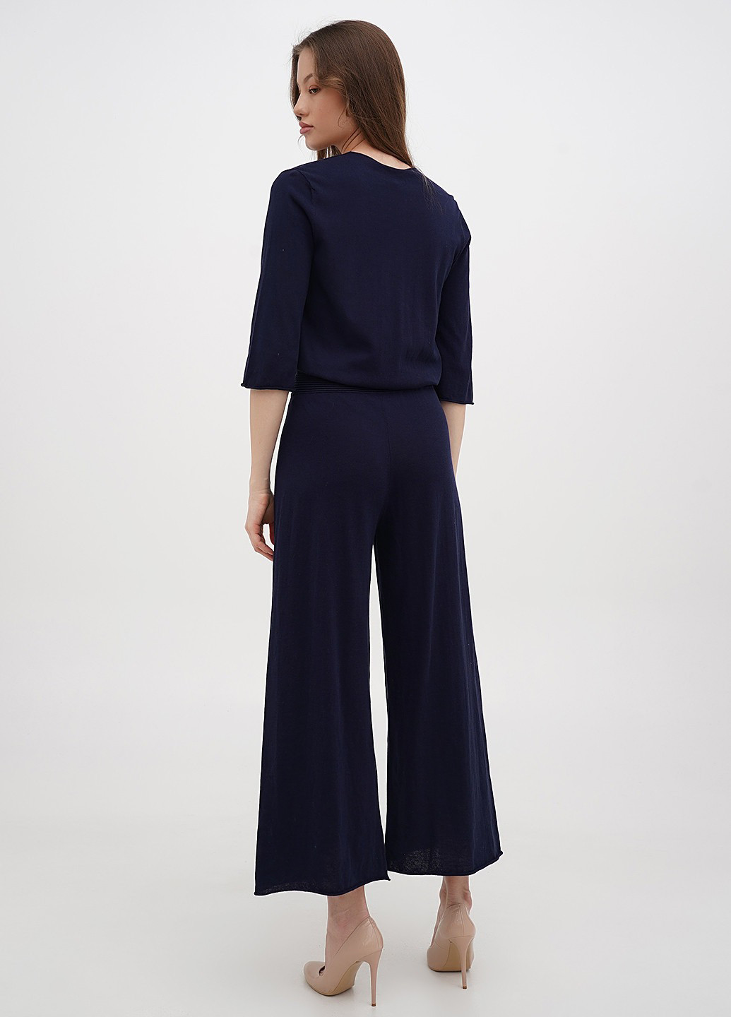 Комбинезон Stefanel комбинезон-брюки однотонный тёмно-синий кэжуал полиэстер, трикотаж