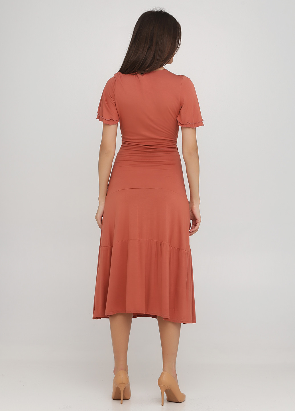 Теракотова кежуал сукня кльош Lost Ink однотонна