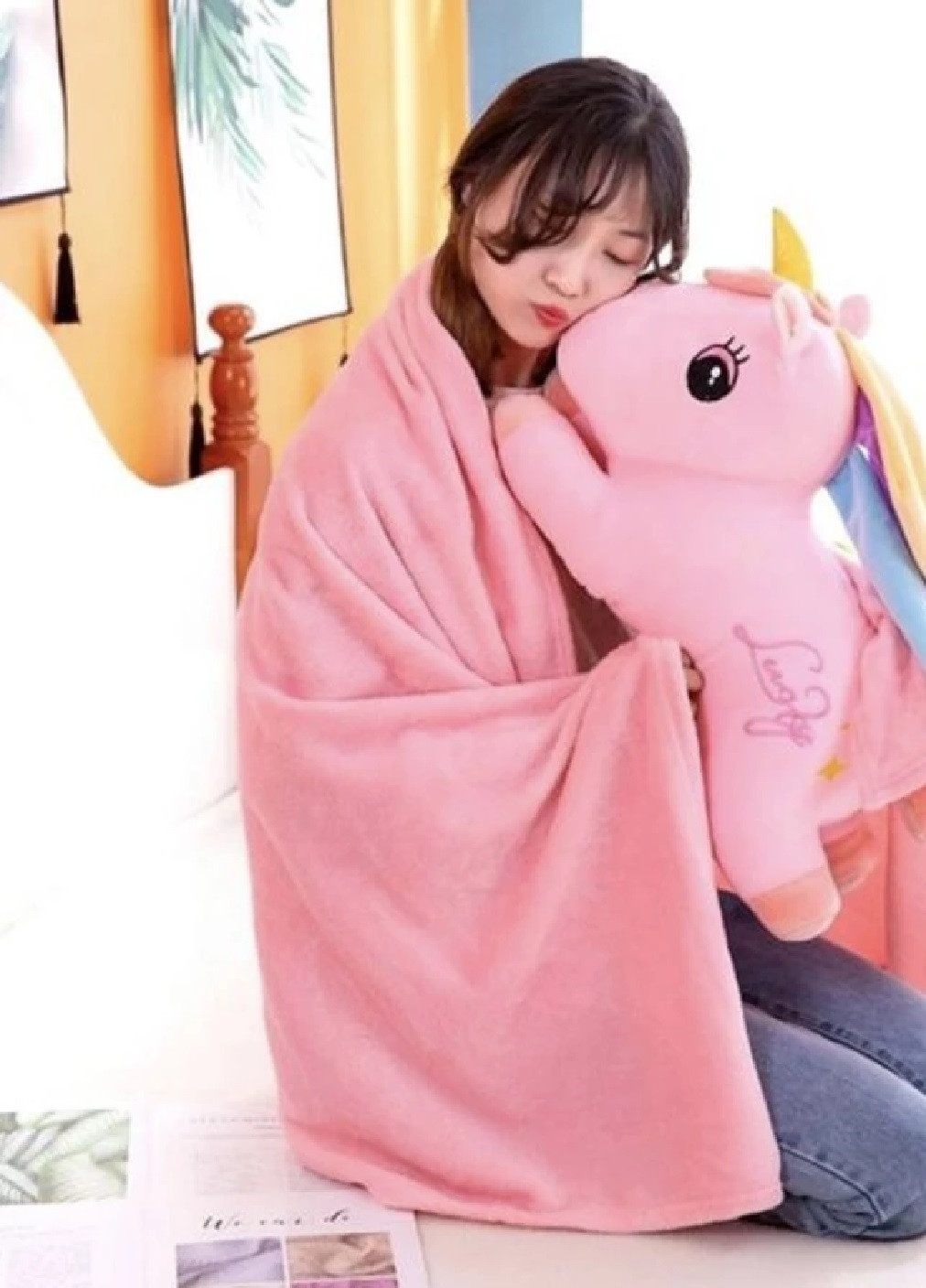 Дитяча м'яка іграшка плед подушка трансформер 3 в 1 (473707-Prob) Рожевий єдиноріг Unbranded (256186063)