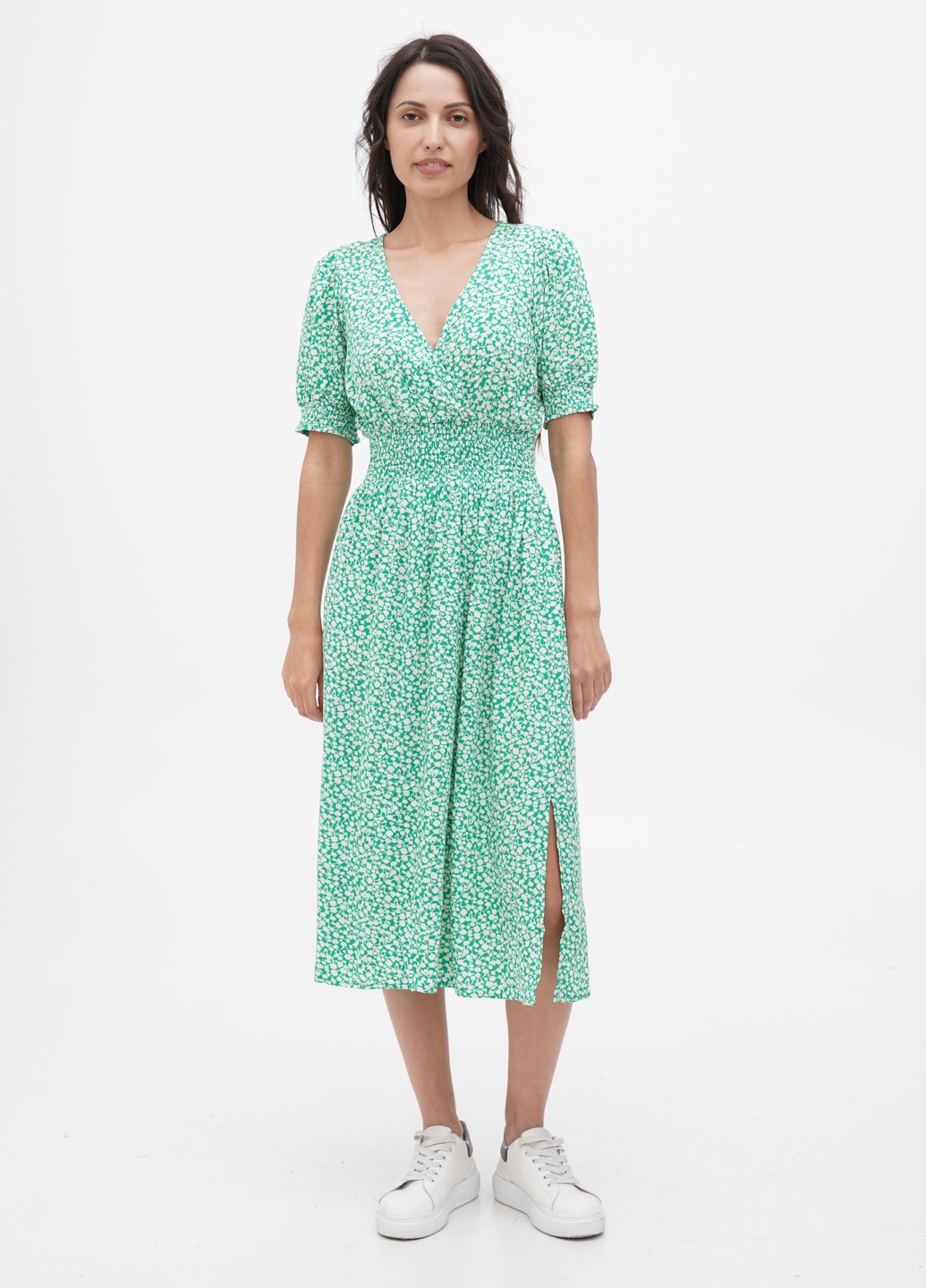 Зеленое кэжуал платье YAS с цветочным принтом