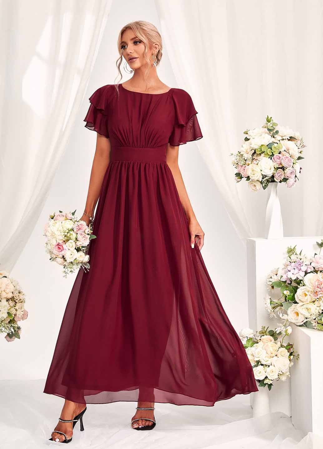 Бордовое праздничный, вечернее платье SHEIN однотонное