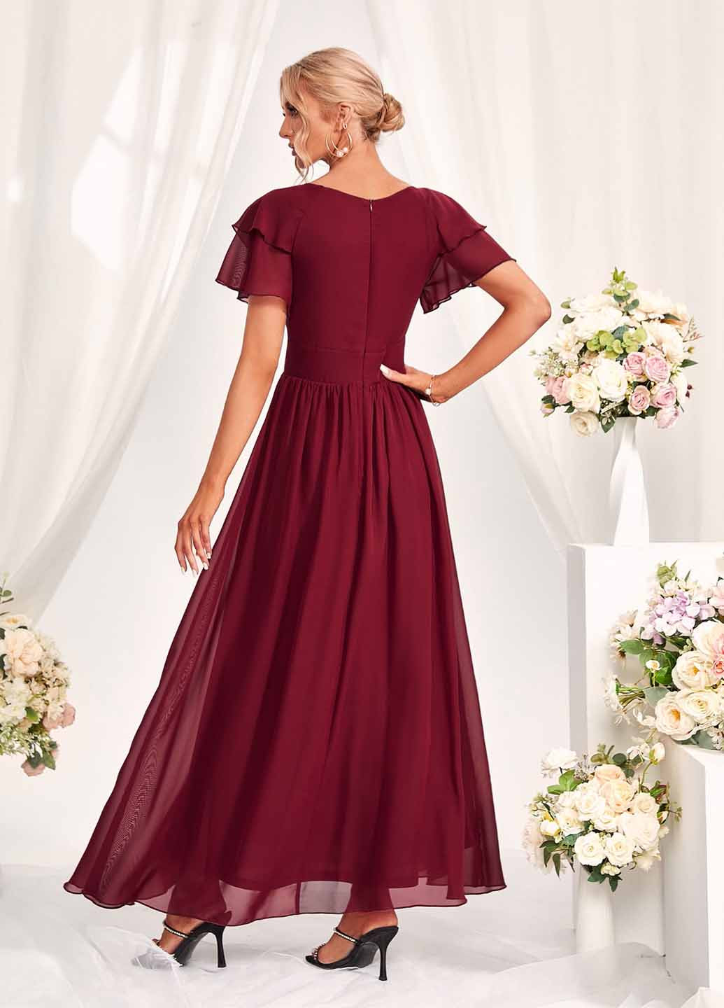 Бордовое праздничный, вечернее платье SHEIN однотонное