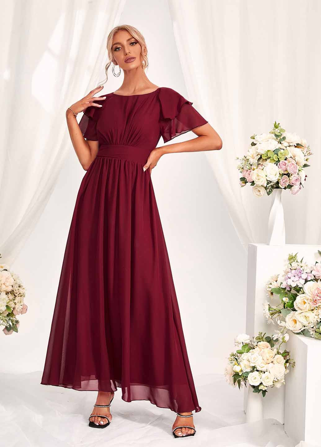 Бордовое праздничный, вечернее платье SHEIN однотонное