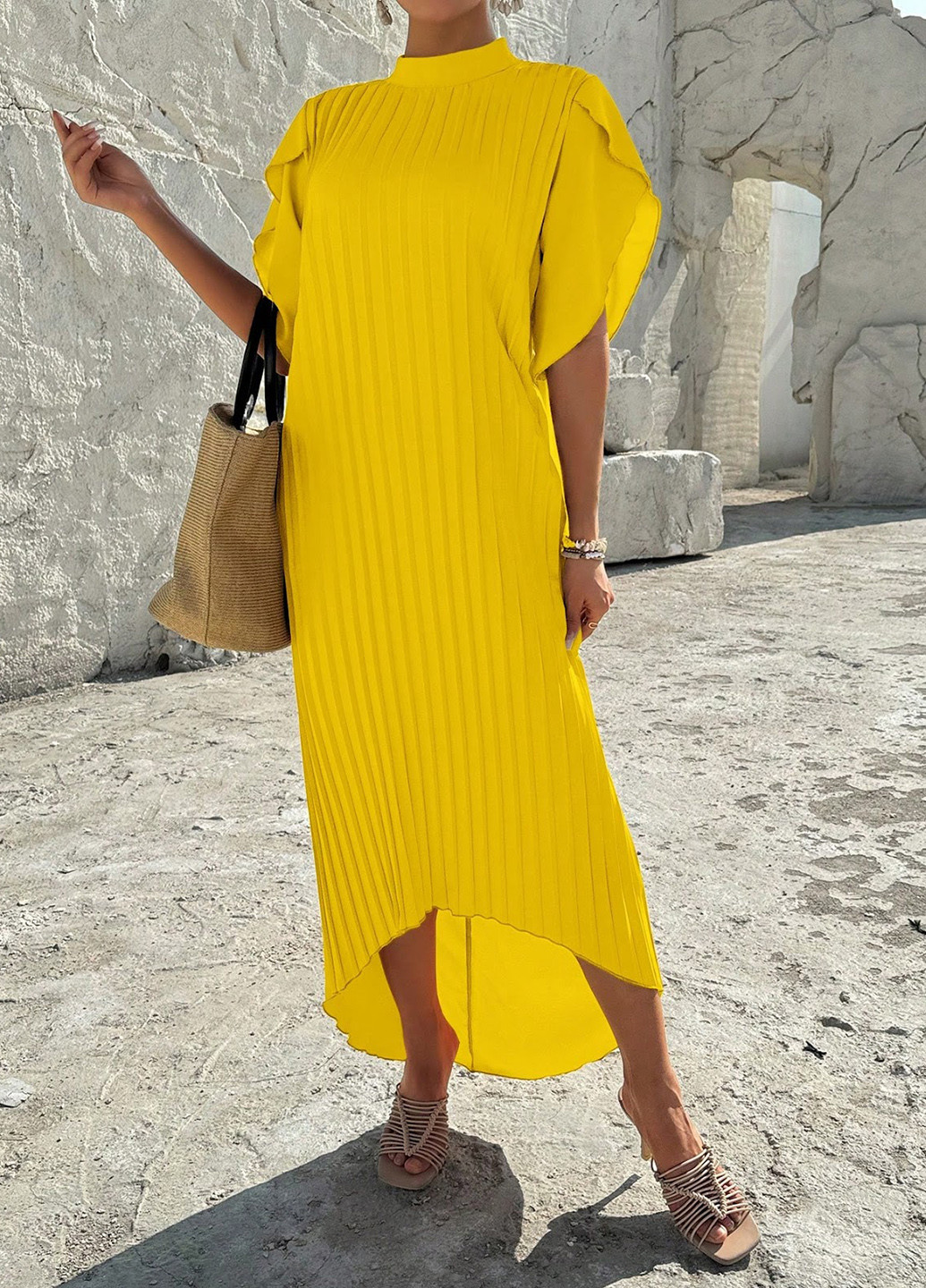 Горчичное кэжуал платье плиссированное SHEIN однотонное