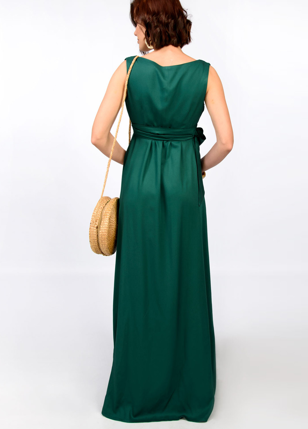 Бутылочное зеленое кэжуал платье Jhiva однотонное