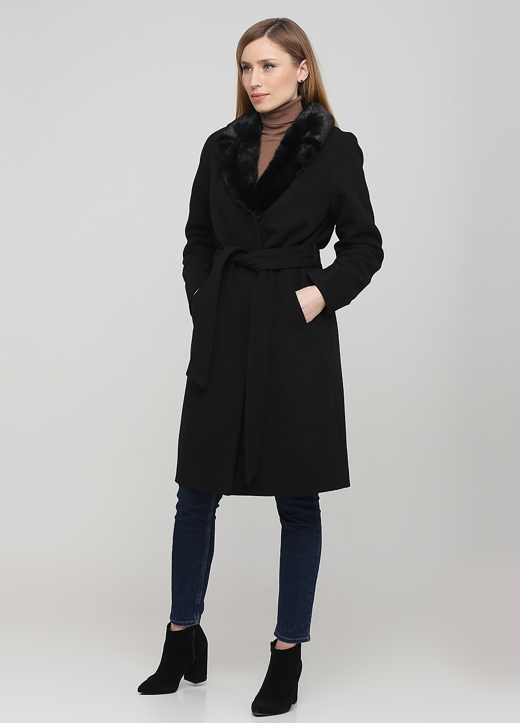 Черное зимнее Пальто (мех норки) однобортное Шикарные меха