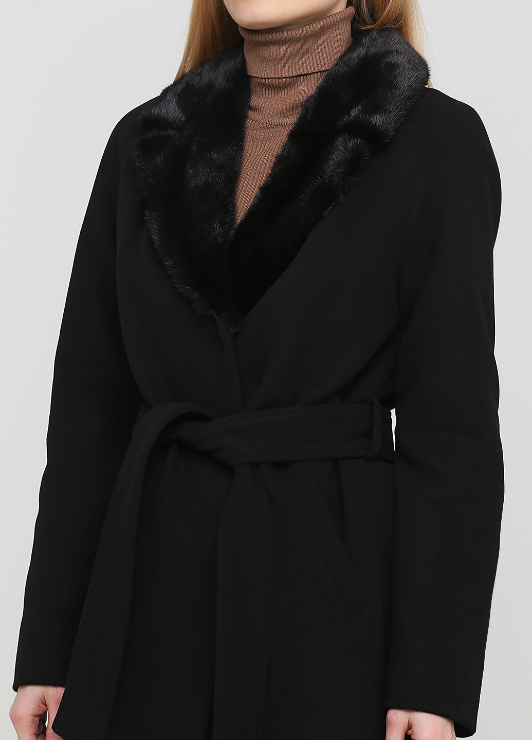 Черное зимнее Пальто (мех норки) однобортное Шикарные меха
