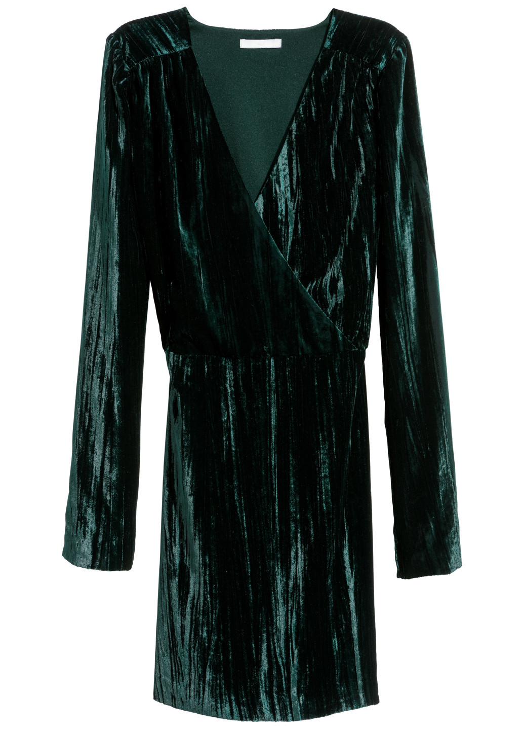Темно-зеленое коктейльное платье на запах H&M однотонное