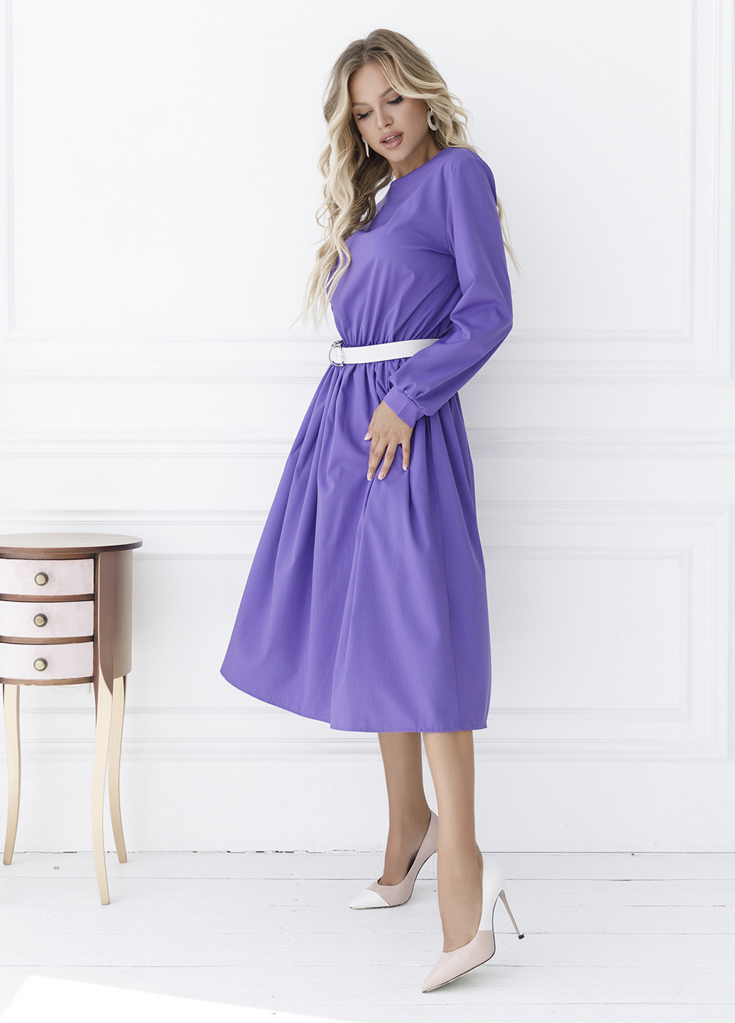 Светло-фиолетовое кэжуал платье клеш ISSA PLUS однотонное