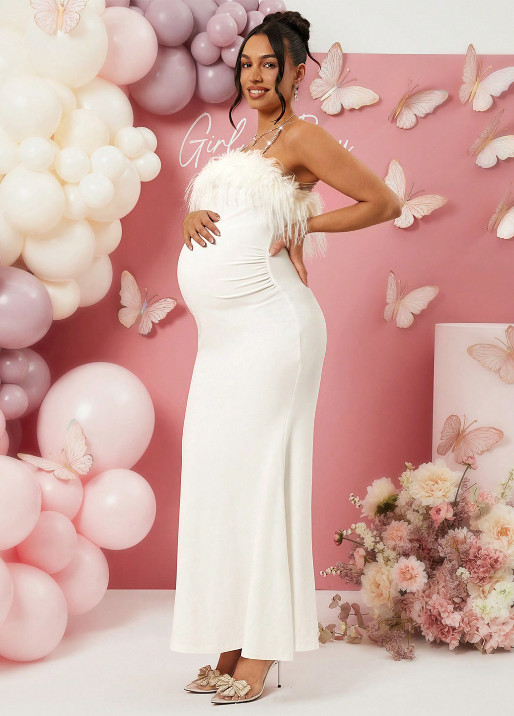 Білий вечірня сукня для вагітних годе SHEIN однотонна