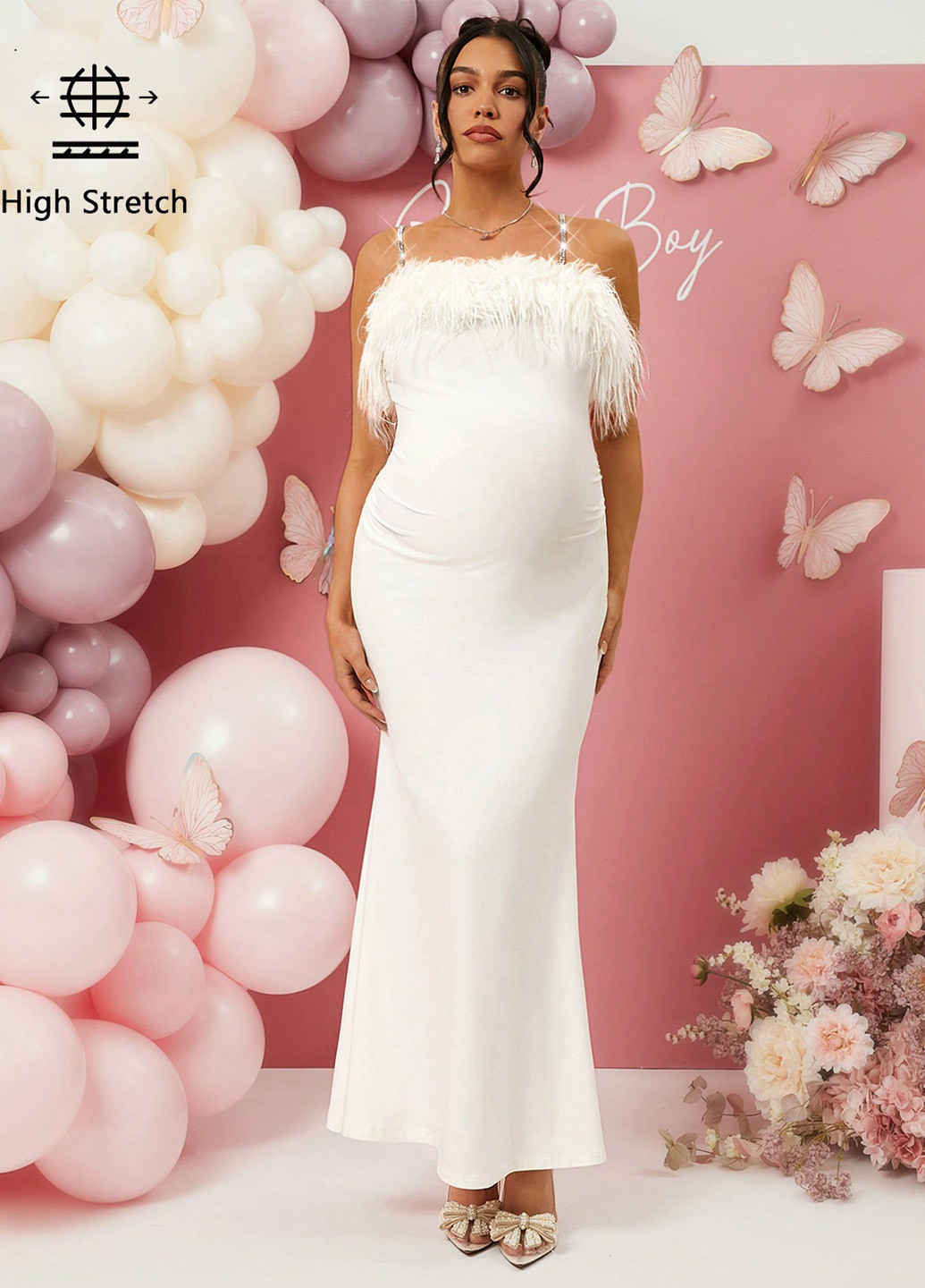 Білий вечірня сукня для вагітних годе SHEIN однотонна