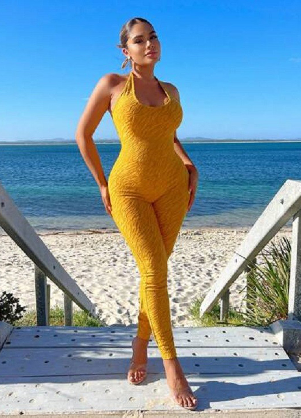 Комбінезон SHEIN комбінезон-брюки однотонний гірчичний кежуал поліестер