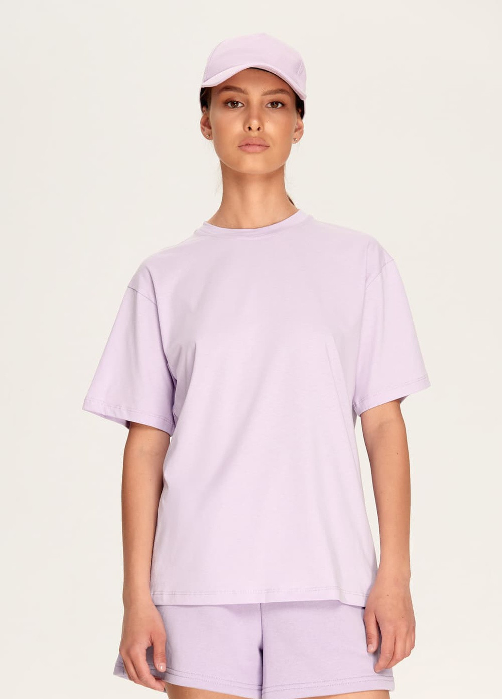 Фіолетова літня футболка oversize айворі 1005-22 Papaya