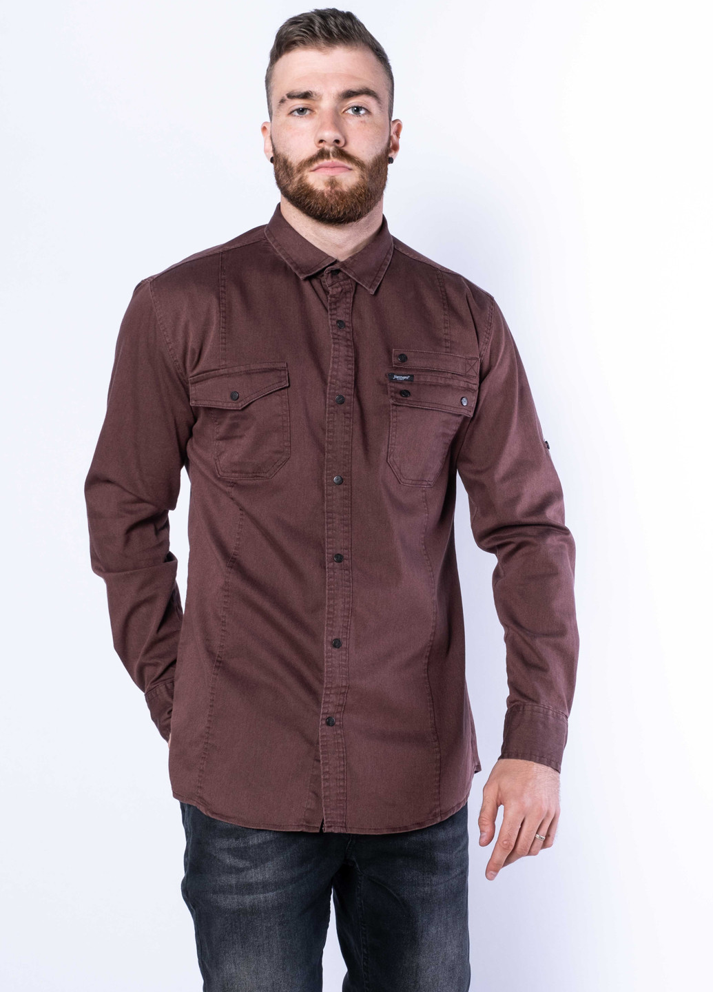 Темно-коричневая кэжуал рубашка однотонная Time of Style