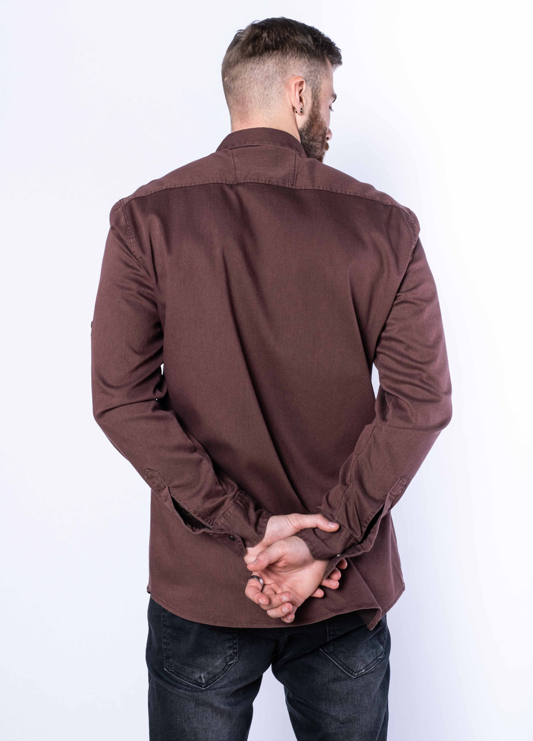 Темно-коричневая кэжуал рубашка однотонная Time of Style