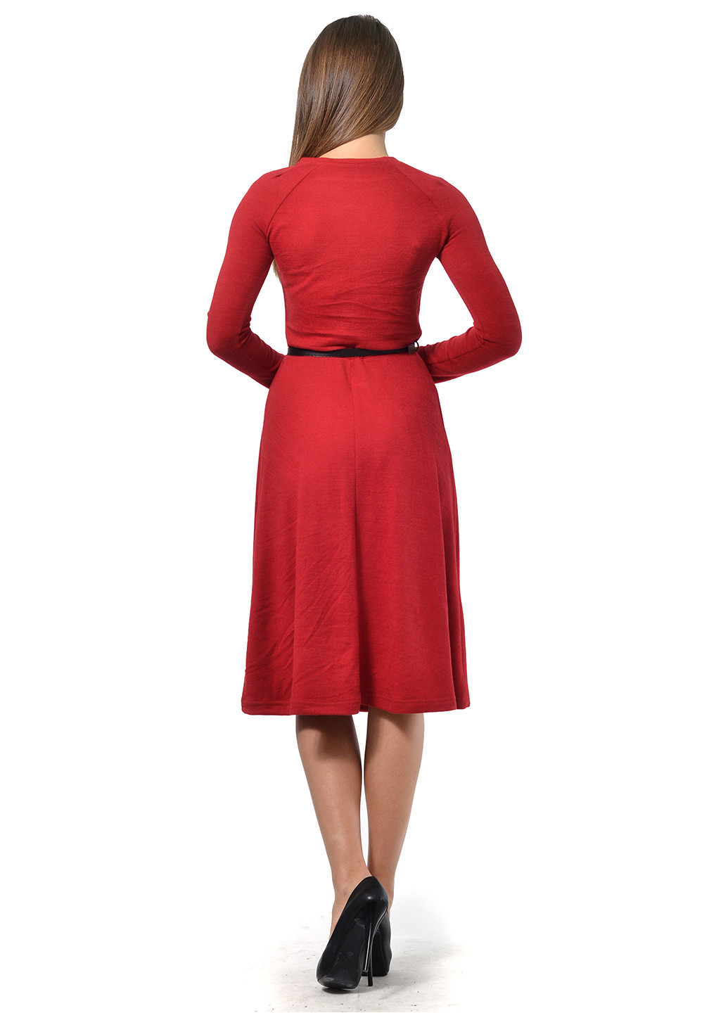 Красное кэжуал платье с длинным рукавом Lemon однотонное