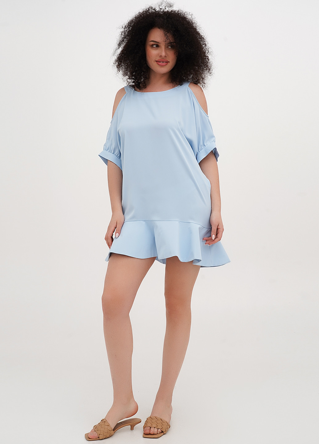 Голубое коктейльное, кэжуал платье а-силуэт, с открытыми плечами Babylon однотонное