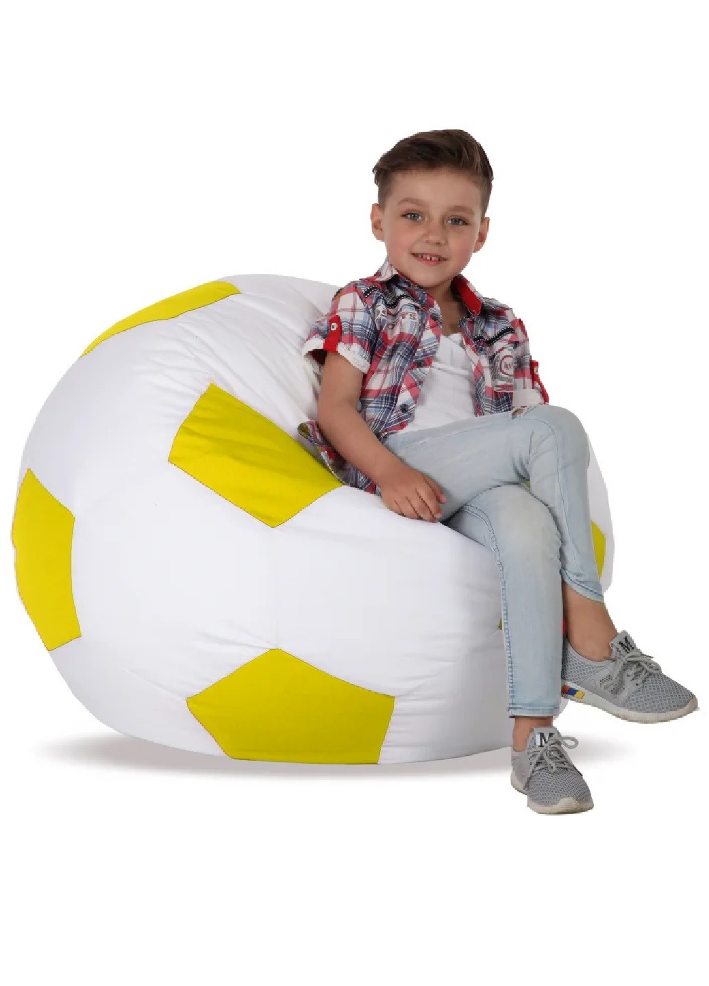 Безкаркасне крісло мішок футбольний м'яч 100х100 см (31234-Нов) Білий з жовтим Francesco Marconi (251125746)