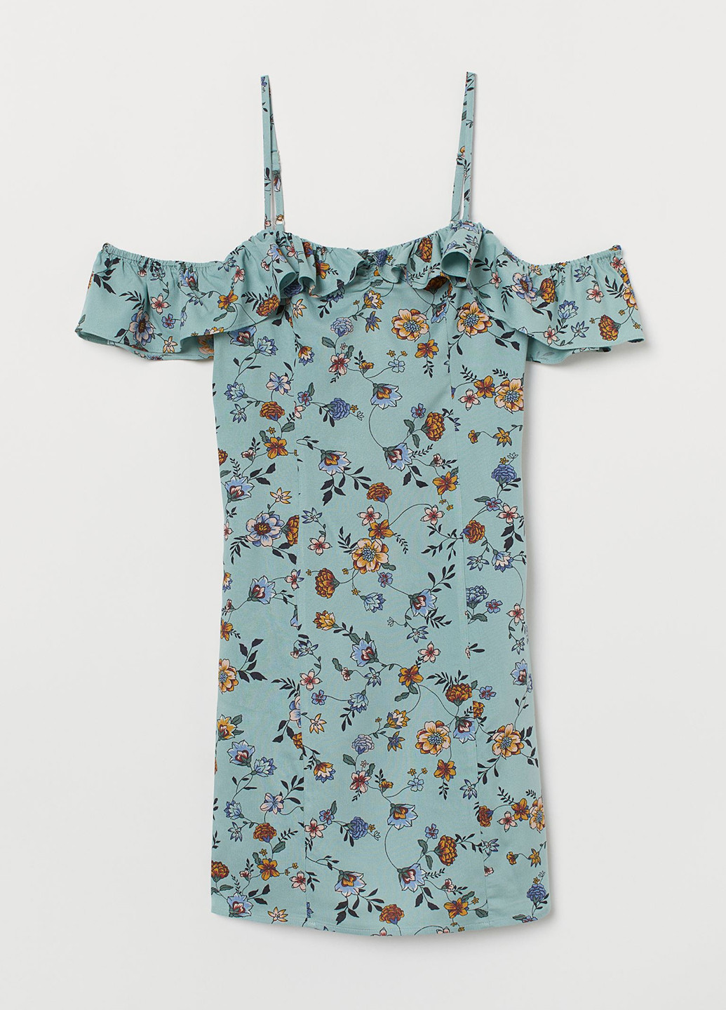 Мятное кэжуал платье с открытыми плечами H&M с цветочным принтом