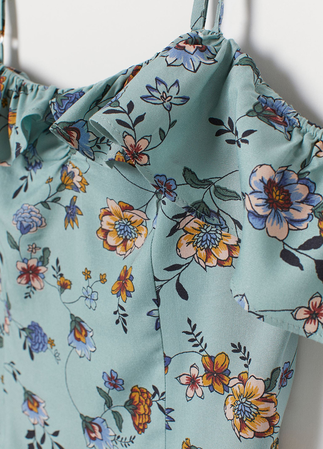 Мятное кэжуал платье с открытыми плечами H&M с цветочным принтом