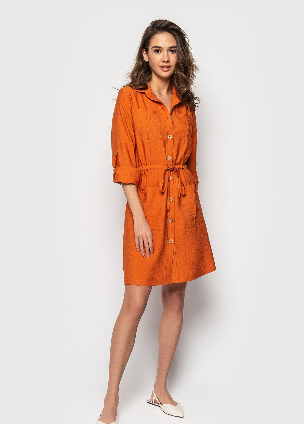 Оранжевое кэжуал платье "сафари" рубашка German Volf однотонное