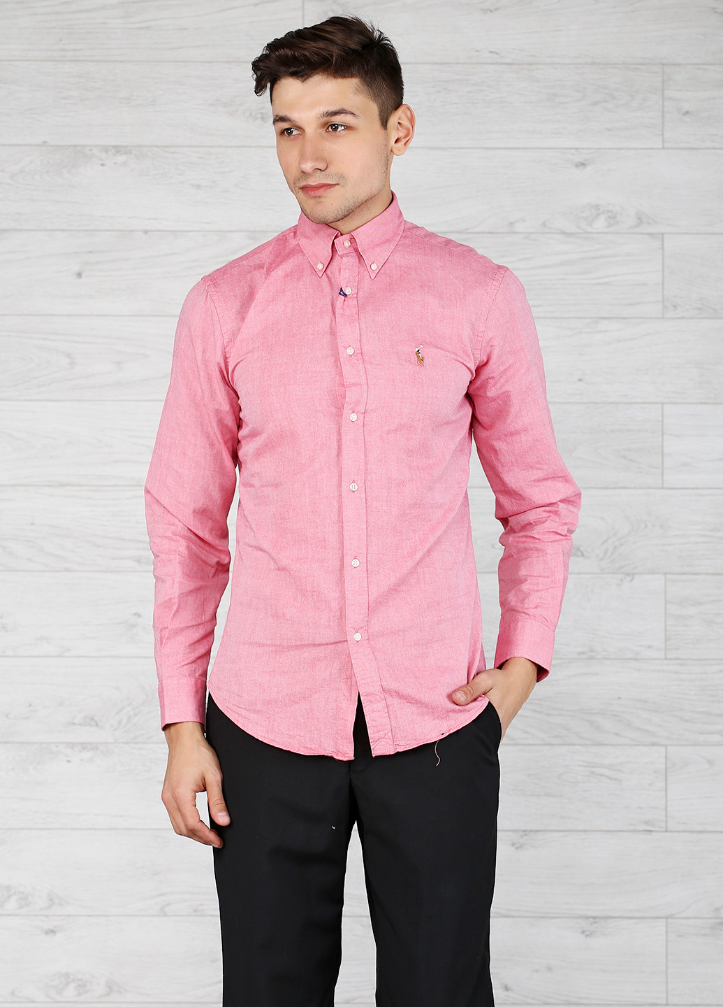 Розовая кэжуал рубашка однотонная Ralph Lauren с длинным рукавом