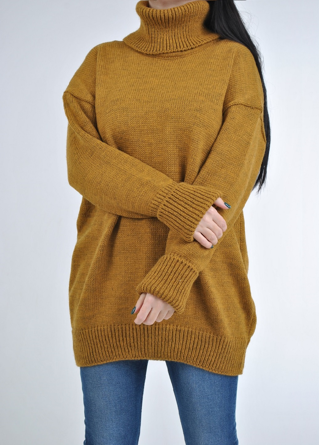 Горчичный зимний длинный свитер Fashion Club Оверсайз