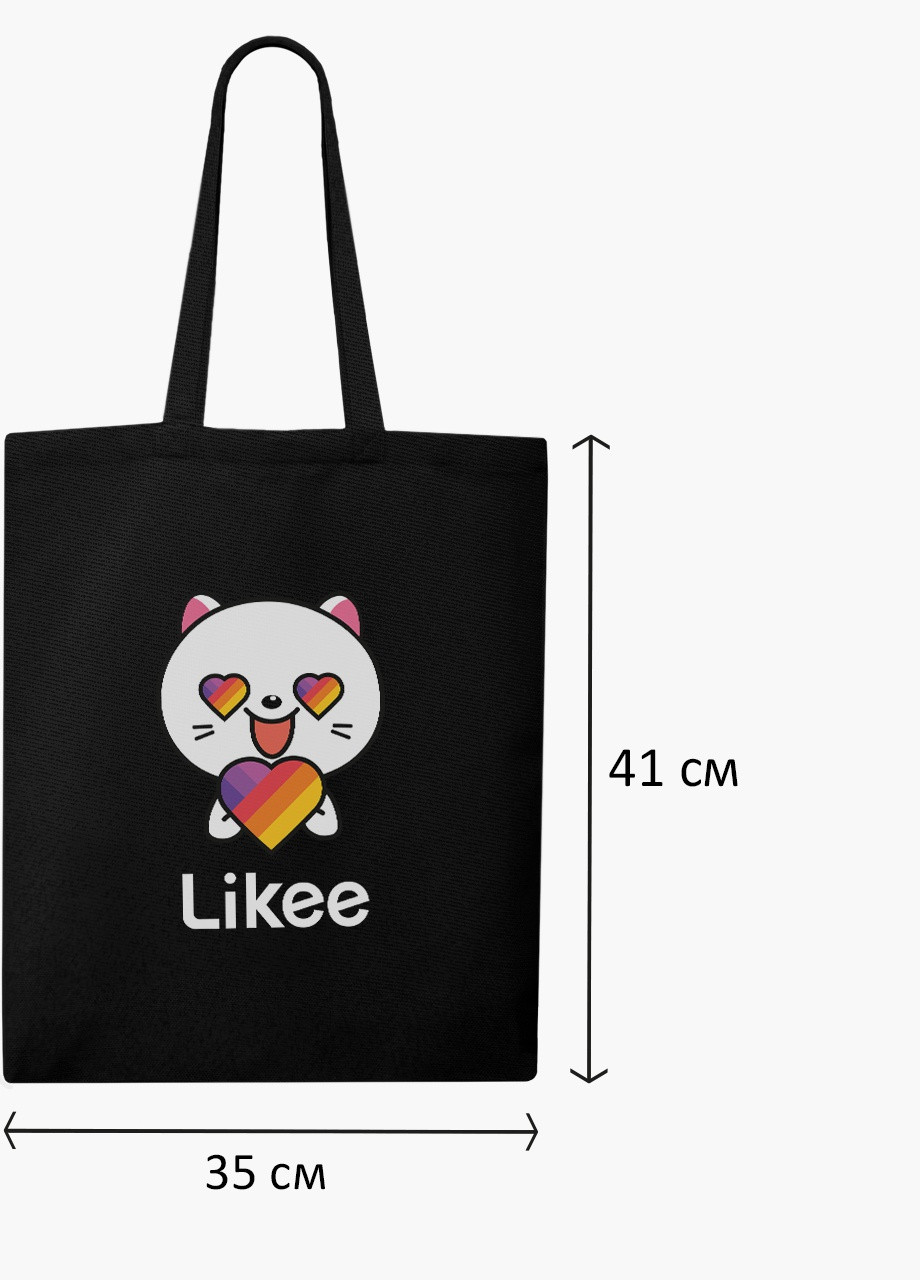 Эко сумка шоппер черная Лайк Котик (Likee Cat) (9227-1036-BK) экосумка шопер 41*35 см MobiPrint (216642084)