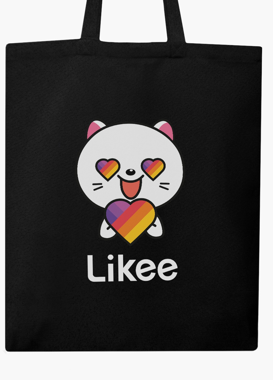 Еко сумка шоппер чорна Лайк Котик (Likee Cat) (9227-1036-BK) екосумка шопер 41*35 см MobiPrint (216642084)