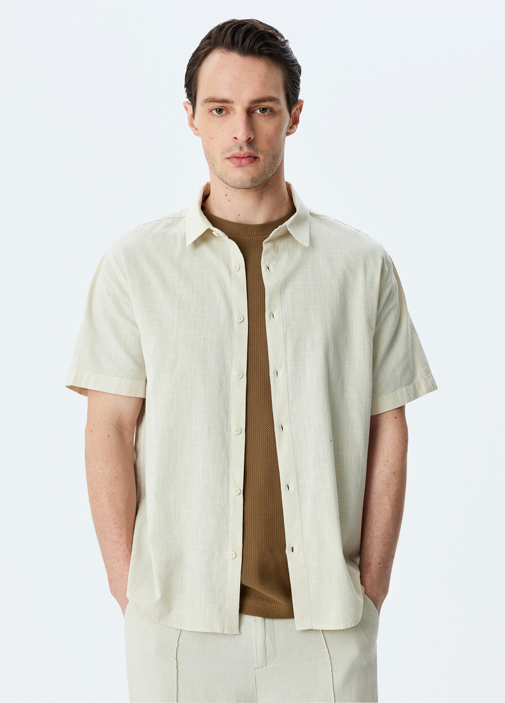 Айвори кэжуал рубашка однотонная KOTON