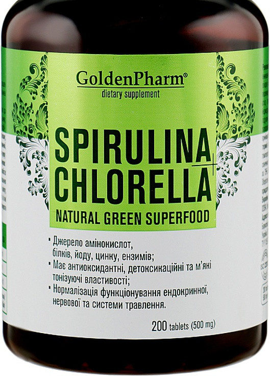 Спирулина + Хлорелла (Spirulina+Chlorella) Голден-фарм 200 таблеток Голден-Фарм (254371833)