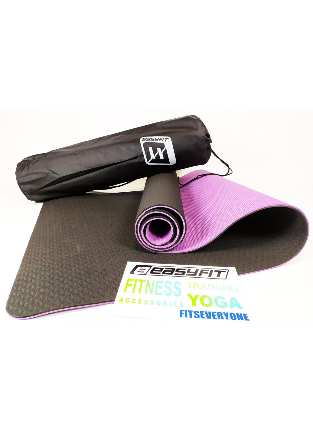 Коврик для йоги TPE+TC ECO-Friendly 6 мм черный с фиолетовым (мат-каремат спортивный, йогамат для фитнеса, пилатеса) EasyFit (237596272)