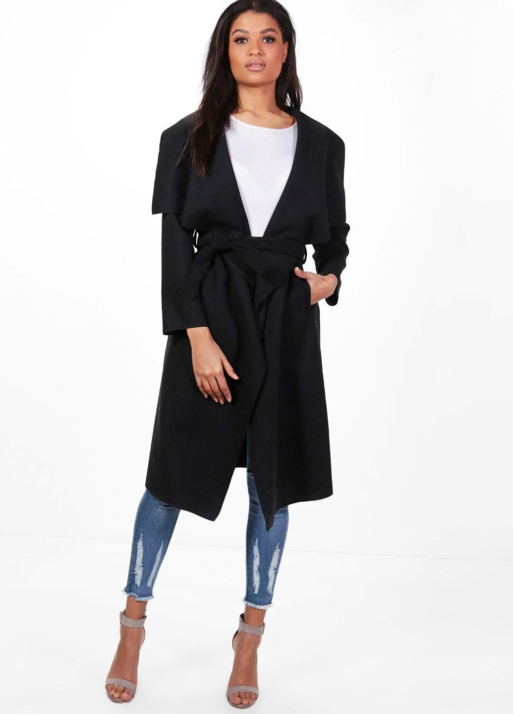 Черное демисезонное Пальто однобортное Boohoo
