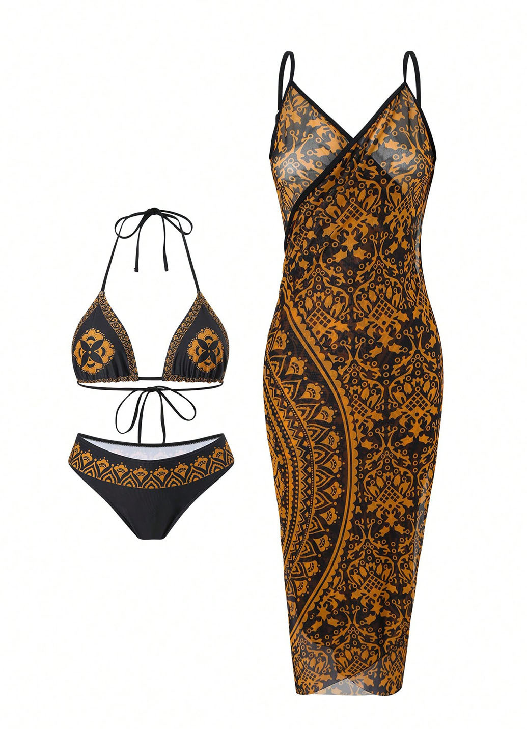 Комбінований літній купальник (ліф, трусики, парео) бікіні, роздільний SHEIN