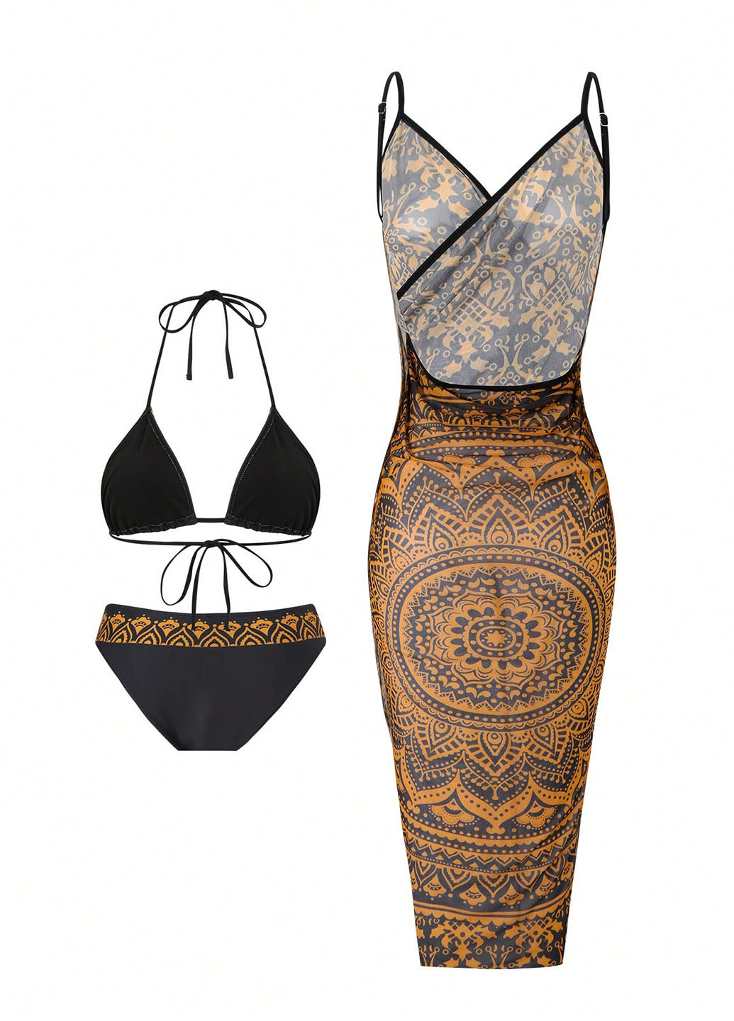 Комбінований літній купальник (ліф, трусики, парео) бікіні, роздільний SHEIN