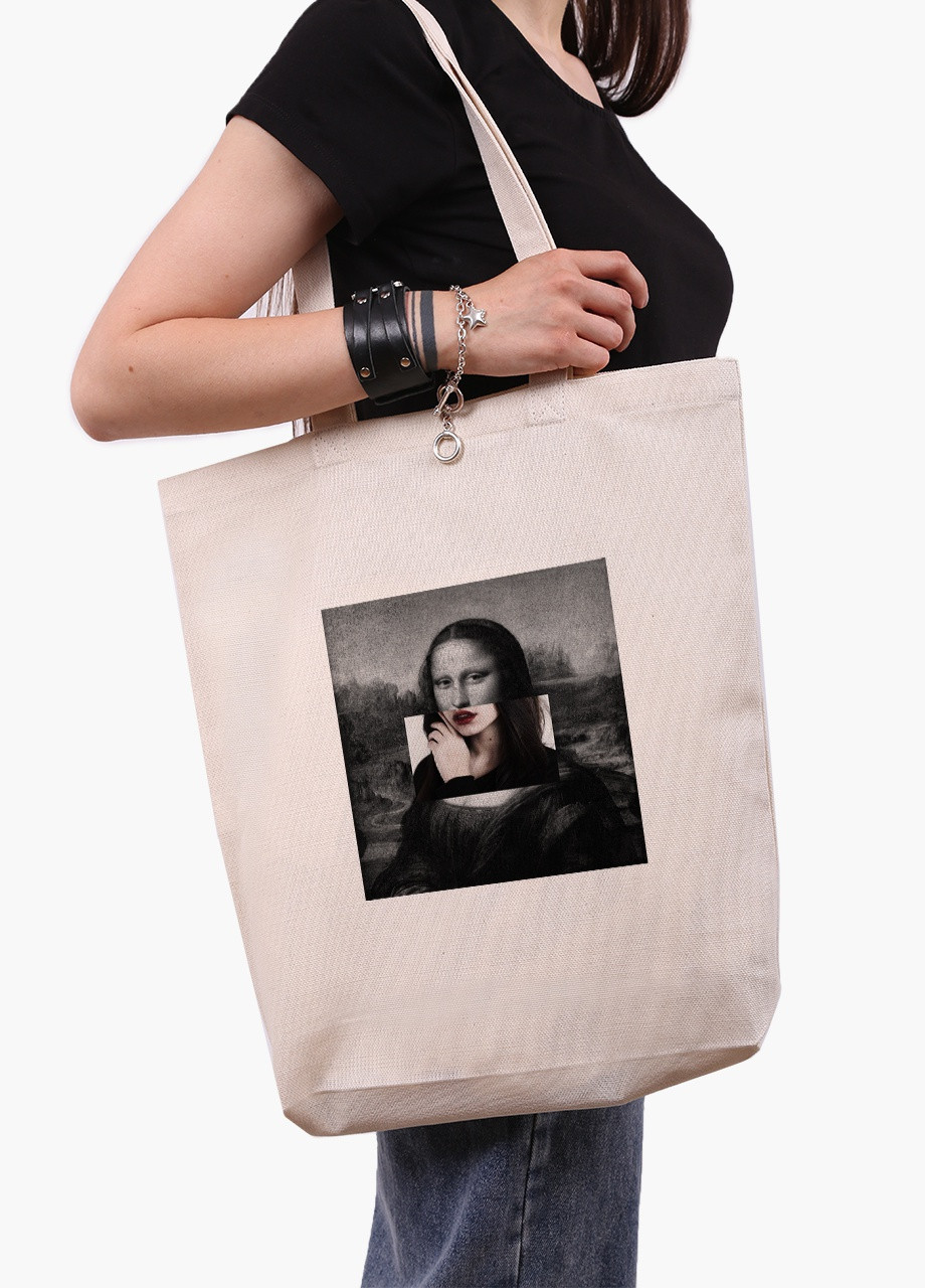 Еко сумка шоппер біла Ренесанс Мона Ліза "Джоконда» (Mona Lisa La Gioconda) (9227-1202-WTD) Еко сумка шоппер біла 41*39*8 см MobiPrint (215943733)