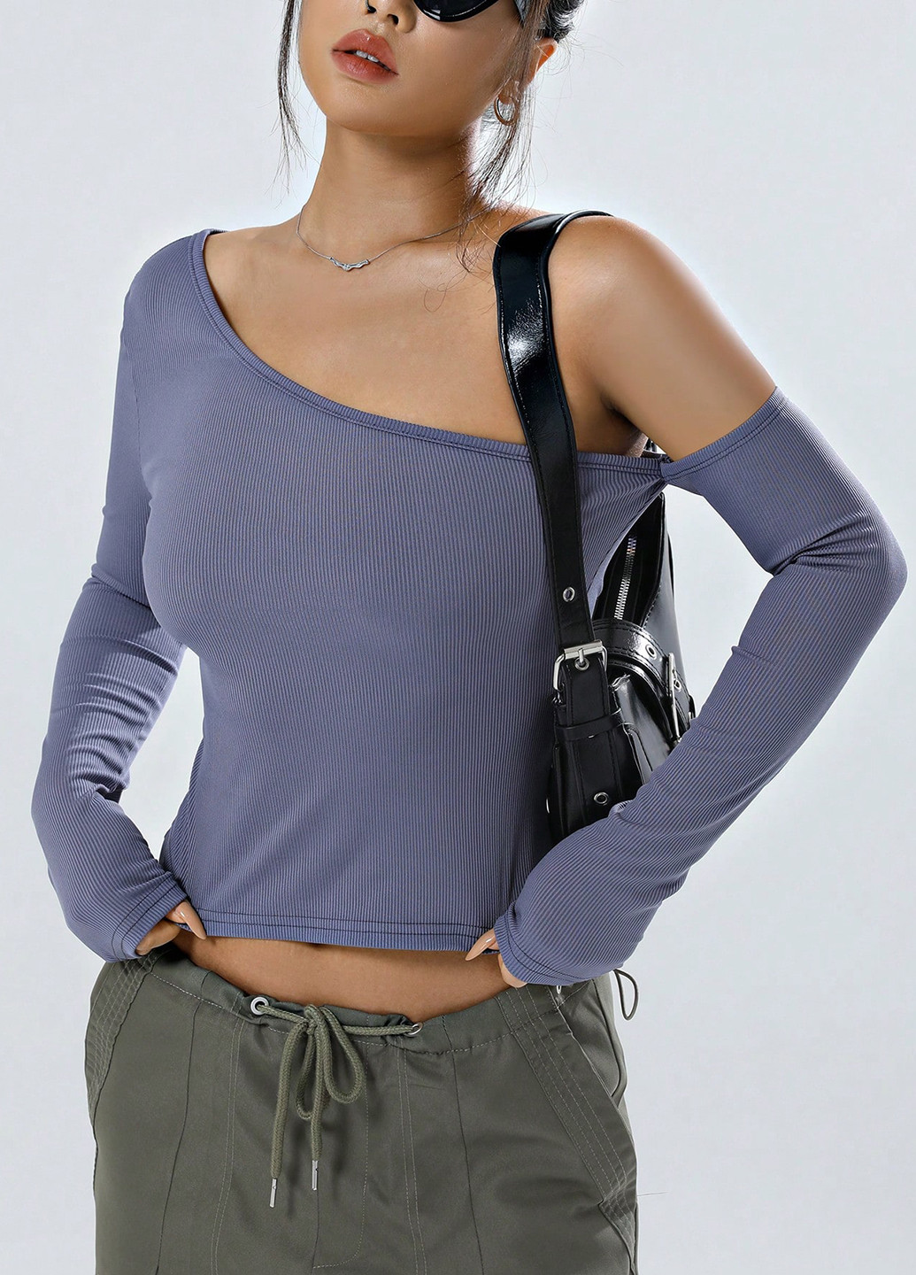 Серо-голубая блуза SHEIN