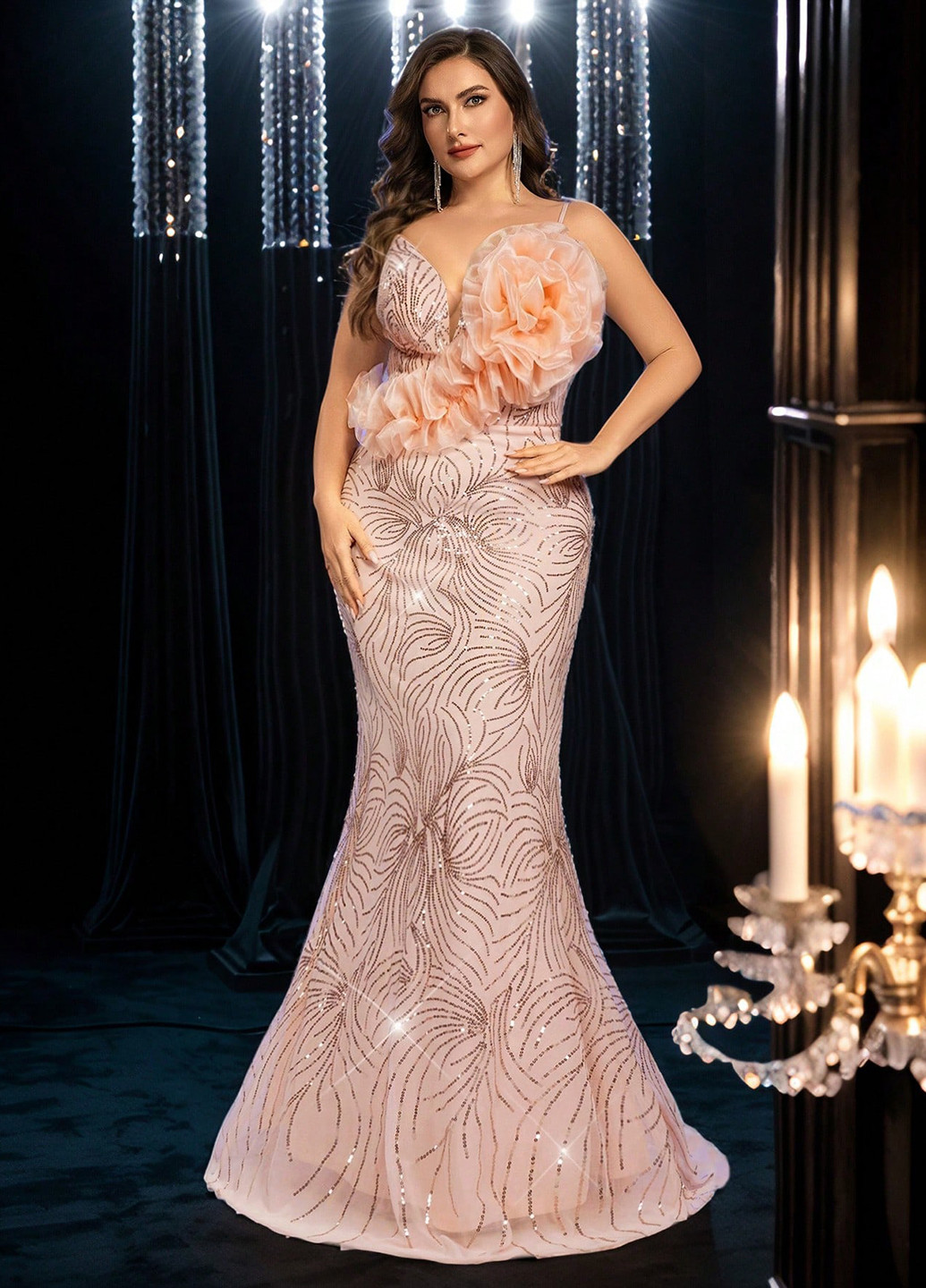 Персикова вечірня сукня годе SHEIN з абстрактним візерунком