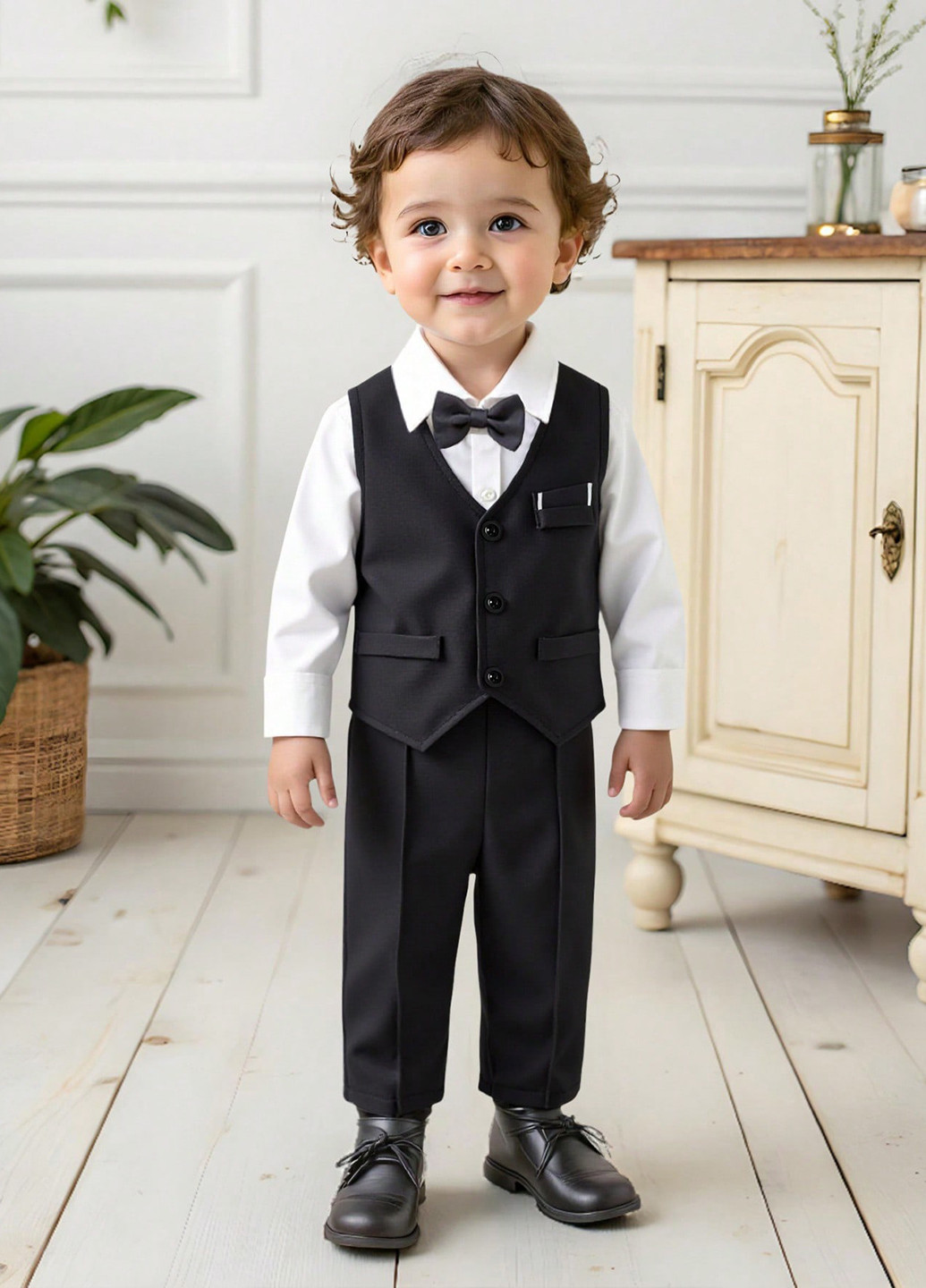 Черный демисезонный костюм (жилет, брюки) брючный SHEIN